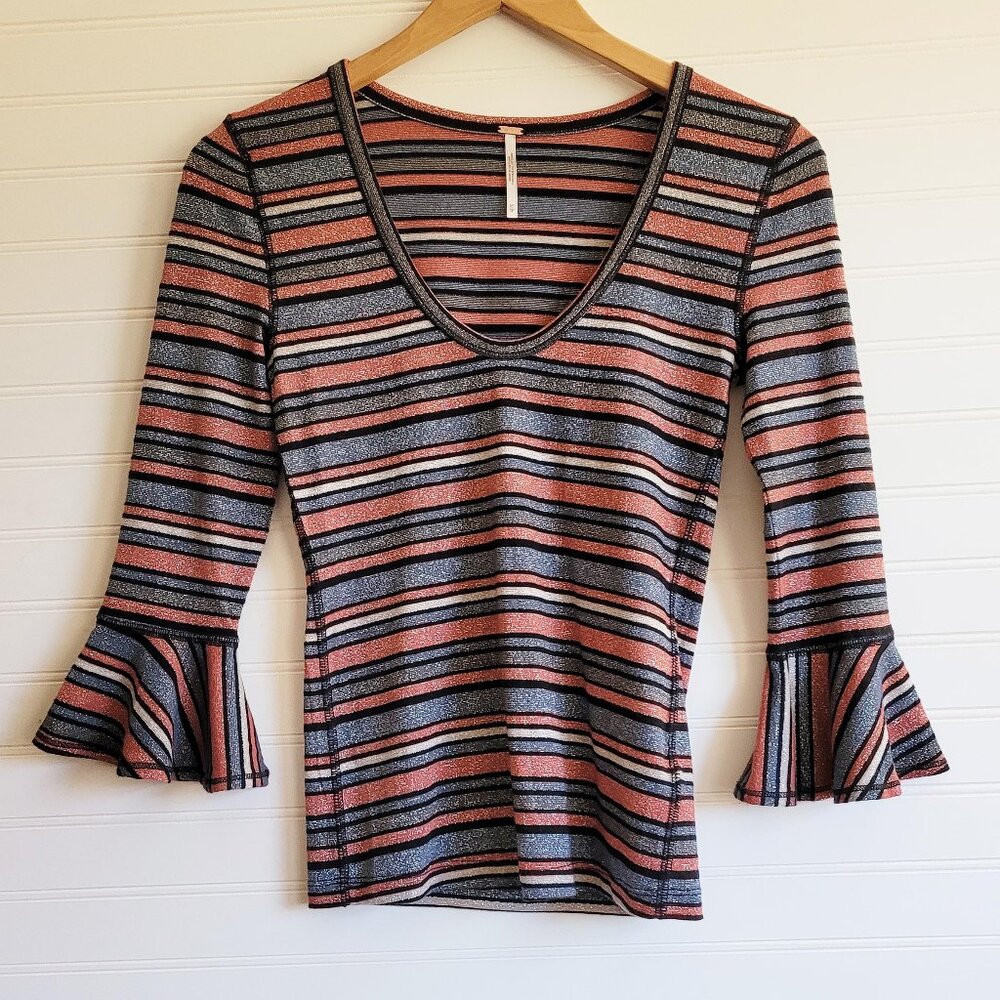Free People Top Womens Size Extra Small Surprise Party Glitter Stripe Y2K